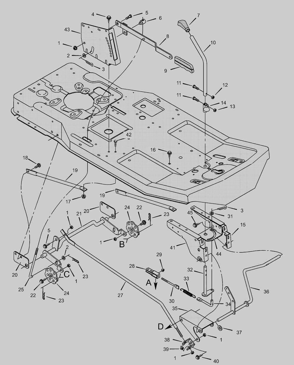 Mower Housing Suspension Diagram and Parts List for 30575X8C  Briggs and Stratton Lawn Tractor